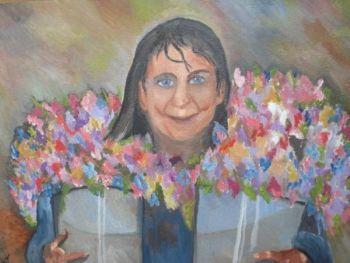 "Farmgirl with flowers"