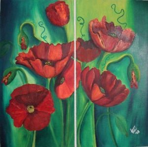 "Poppies in a summer garden- 2piece"
