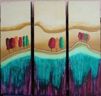 "Autum trees on hill- 3piece"