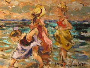 "Girls Playing in Sea"