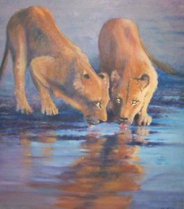 "Lion Cubs at the Waterhole"
