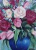 "Roses and Tulips in Blue Vase"
