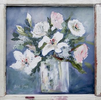 "Flowers in glass vase White I"