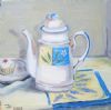 "Cream-and-Blue Teapot on Lavendar"