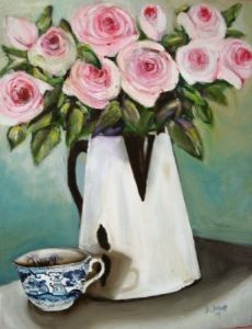 "Roses in Enamel jug"