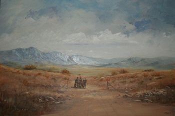 "Donkey Cart with Distant Mountain"