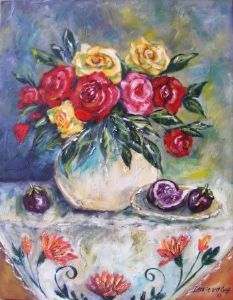 "Roses and Figs Still Life"