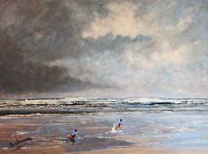 "Two Boys Playing on Beach-Kenton on Sea"