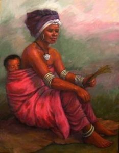 "Rural Mother and Baby in Pink Cloth"
