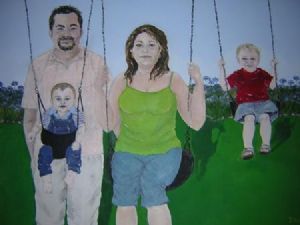 "Family on Swings in Park"