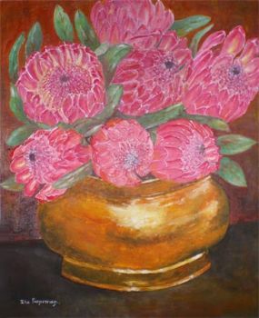 "Proteas in Copper Pot"