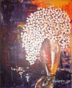 "White Flowers in Brass Pot"