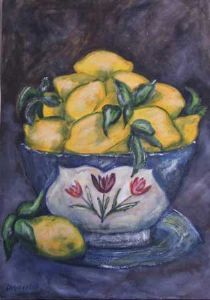 "Lemons in antique bowl"