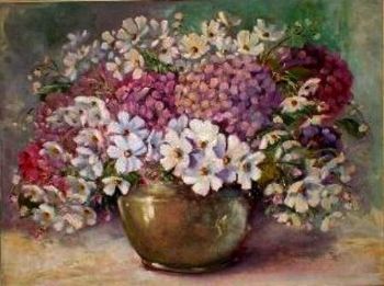 "Cosmos with Hydrangeas"