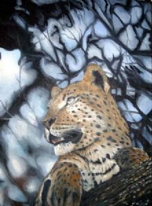 "Leopard in Tree (Blue)"