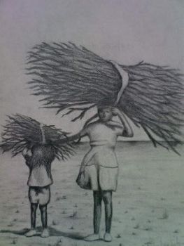 "Village Children Carrying Wood"