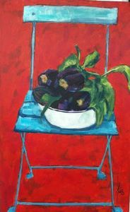 "Turquoise Chair With White Bowl"