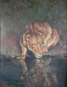 "Lioness at Waterhole"