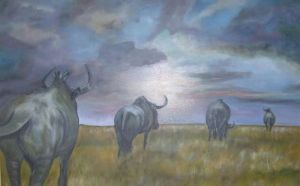 "Wildebeest at Sunset"