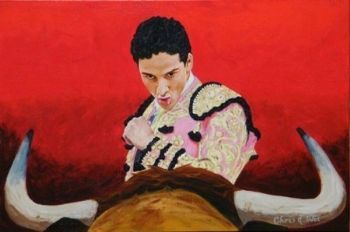 "Matador and bull eye to eye"