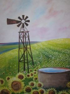 "Sunflowers and Windmill"