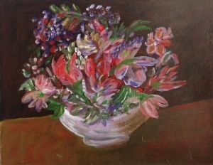 "Mixed Flowers in a White Bowl"