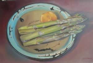 "Asparagus in Enamel Bowl"