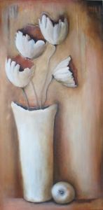 "White Poppies in Vase & White Apple"