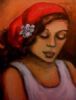 "Girl with Red Pashmina, White Flower"