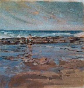 "Mother and Children on Beach"