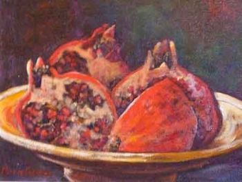 "Pomegranates in Copper Bowl"