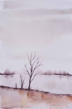 "Umber Brush and Waterscape"