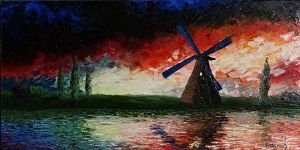 "Red Sunset Windmill"