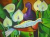 "Blue Pigeons Amongst Arum Lilies"