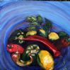 "Still Life With Lemons and Peppers in Blue Bowl"