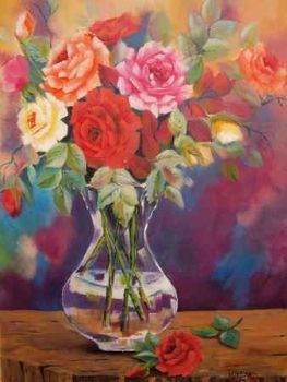 "Roses in Glass Pot"