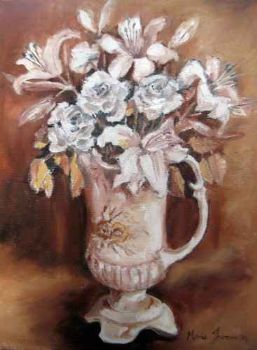 "Roses and Lilies, a Study in Sepia Tones"