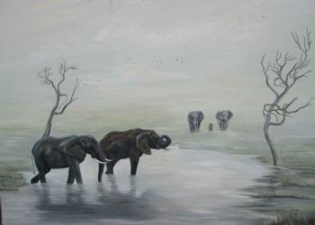 "Elephants Zimbabwe. Giclee Print"