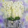 "Orchids in silver vase"
