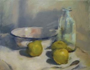 "Enamel Bowl and Apples"